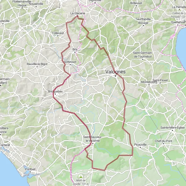 Map miniature of "Scenic Gravel Cycling Adventure from La Glacerie to Saint-Sauveur-le-Vicomte" cycling inspiration in Basse-Normandie, France. Generated by Tarmacs.app cycling route planner