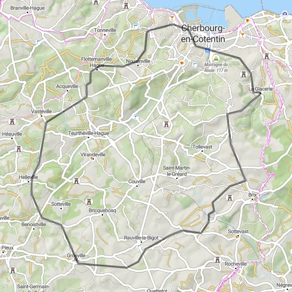 Map miniature of "Normandy Countryside Loop" cycling inspiration in Basse-Normandie, France. Generated by Tarmacs.app cycling route planner