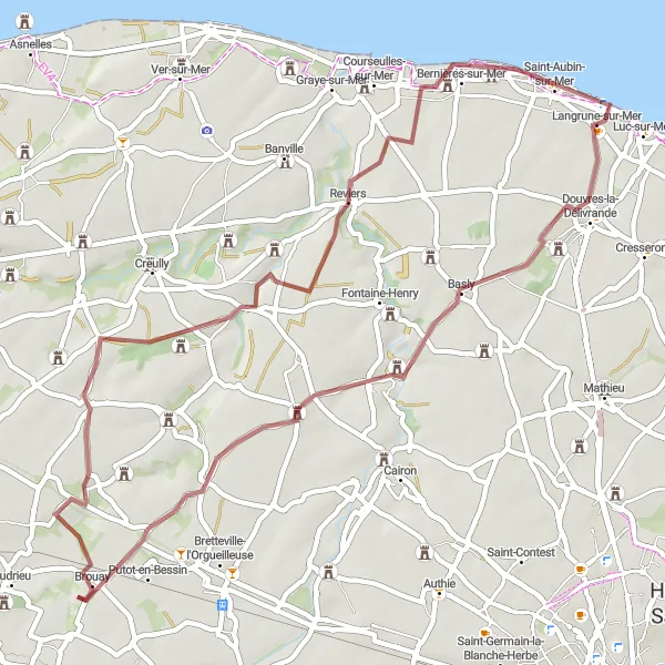 Map miniature of "The Gravel Adventure" cycling inspiration in Basse-Normandie, France. Generated by Tarmacs.app cycling route planner