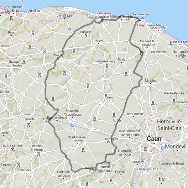 Map miniature of "The Historic Circuit" cycling inspiration in Basse-Normandie, France. Generated by Tarmacs.app cycling route planner