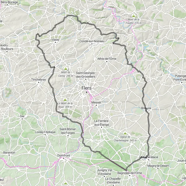 Map miniature of "The Bocage Grand Tour" cycling inspiration in Basse-Normandie, France. Generated by Tarmacs.app cycling route planner