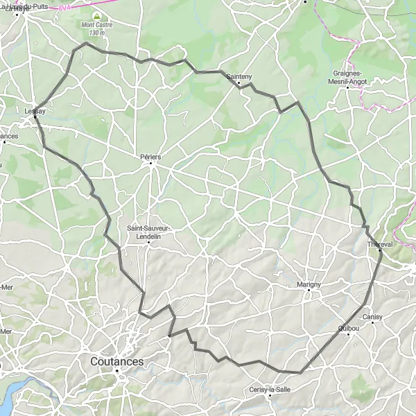 Miniature de la carte de l'inspiration cycliste "Les chemins de la vallée du Thar" dans la Basse-Normandie, France. Générée par le planificateur d'itinéraire cycliste Tarmacs.app