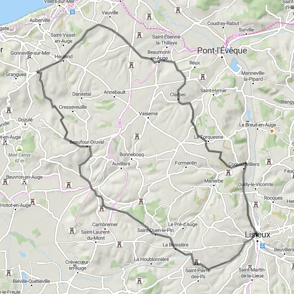 Map miniature of "Challenging Adventure" cycling inspiration in Basse-Normandie, France. Generated by Tarmacs.app cycling route planner