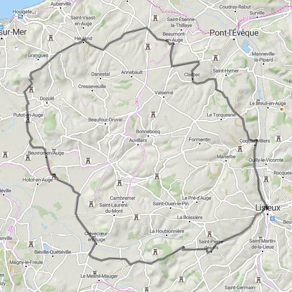 Map miniature of "Beuvron-en-Auge Challenge" cycling inspiration in Basse-Normandie, France. Generated by Tarmacs.app cycling route planner