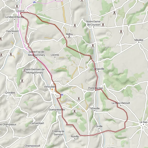 Map miniature of "Gravel Adventure" cycling inspiration in Basse-Normandie, France. Generated by Tarmacs.app cycling route planner