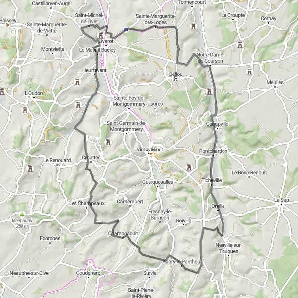 Map miniature of "Aubry Hills" cycling inspiration in Basse-Normandie, France. Generated by Tarmacs.app cycling route planner