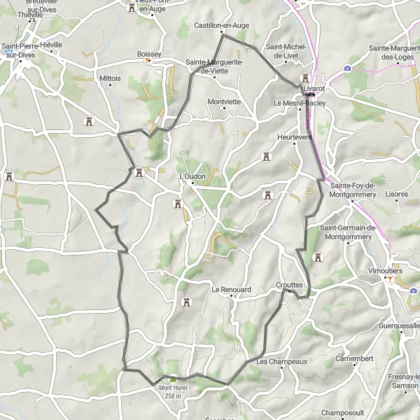 Map miniature of "Normandy Countryside" cycling inspiration in Basse-Normandie, France. Generated by Tarmacs.app cycling route planner