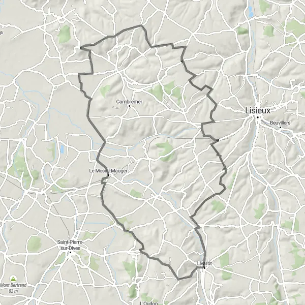 Map miniature of "Countryside Ride to Livarot" cycling inspiration in Basse-Normandie, France. Generated by Tarmacs.app cycling route planner