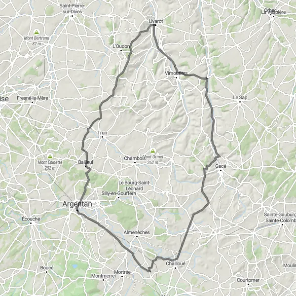 Map miniature of "Livrot Loop with Rolling Hills" cycling inspiration in Basse-Normandie, France. Generated by Tarmacs.app cycling route planner