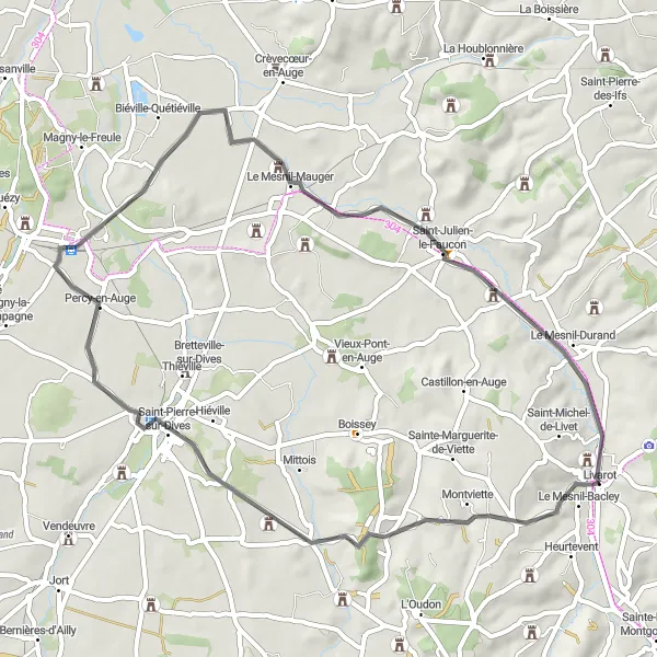 Map miniature of "Coupesarte Exploration" cycling inspiration in Basse-Normandie, France. Generated by Tarmacs.app cycling route planner