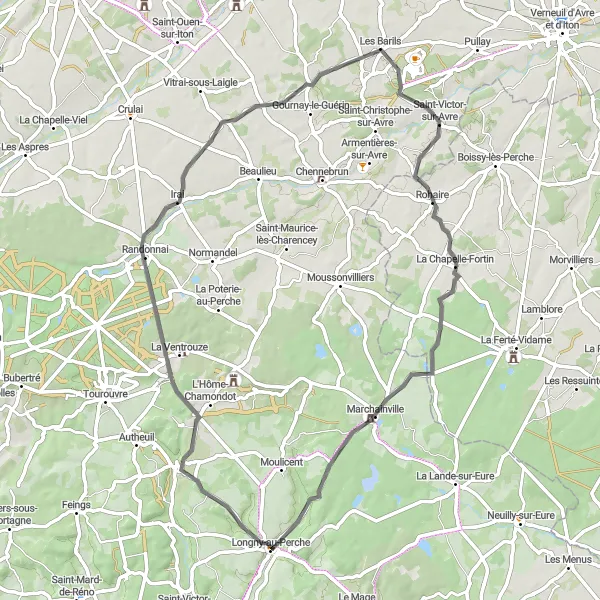 Map miniature of "Countryside Serenity" cycling inspiration in Basse-Normandie, France. Generated by Tarmacs.app cycling route planner