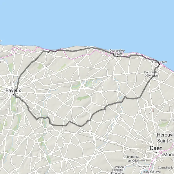 Map miniature of "Historical Road Cycling Route in Basse-Normandie" cycling inspiration in Basse-Normandie, France. Generated by Tarmacs.app cycling route planner