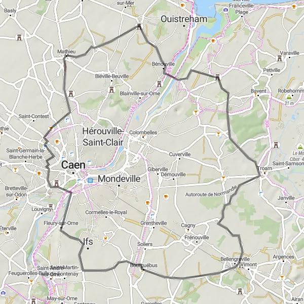 Map miniature of "Charming Villages" cycling inspiration in Basse-Normandie, France. Generated by Tarmacs.app cycling route planner