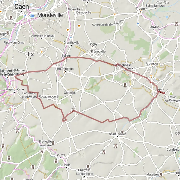 Map miniature of "Gravel Route around May-sur-Orne" cycling inspiration in Basse-Normandie, France. Generated by Tarmacs.app cycling route planner