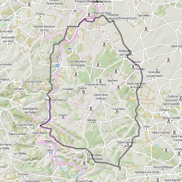 Map miniature of "Mountainous Adventure" cycling inspiration in Basse-Normandie, France. Generated by Tarmacs.app cycling route planner