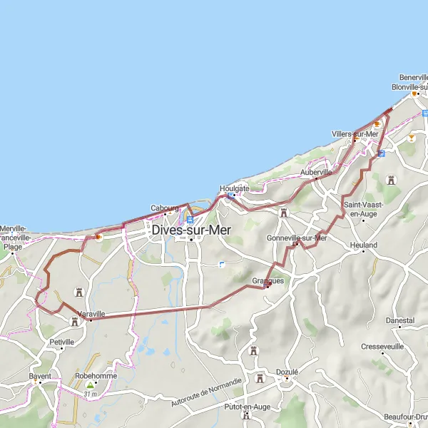 Map miniature of "Scenic Cabourg Gravel Route" cycling inspiration in Basse-Normandie, France. Generated by Tarmacs.app cycling route planner