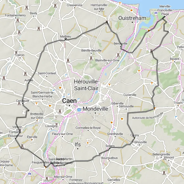 Map miniature of "The Coastal Ride" cycling inspiration in Basse-Normandie, France. Generated by Tarmacs.app cycling route planner