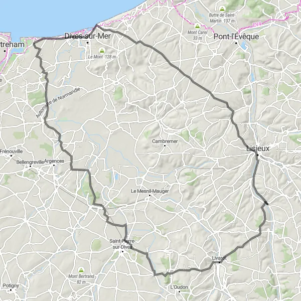 Map miniature of "The Scenic Adventure" cycling inspiration in Basse-Normandie, France. Generated by Tarmacs.app cycling route planner