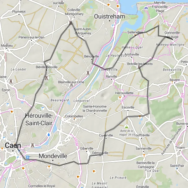 Map miniature of "Coastal Delights" cycling inspiration in Basse-Normandie, France. Generated by Tarmacs.app cycling route planner