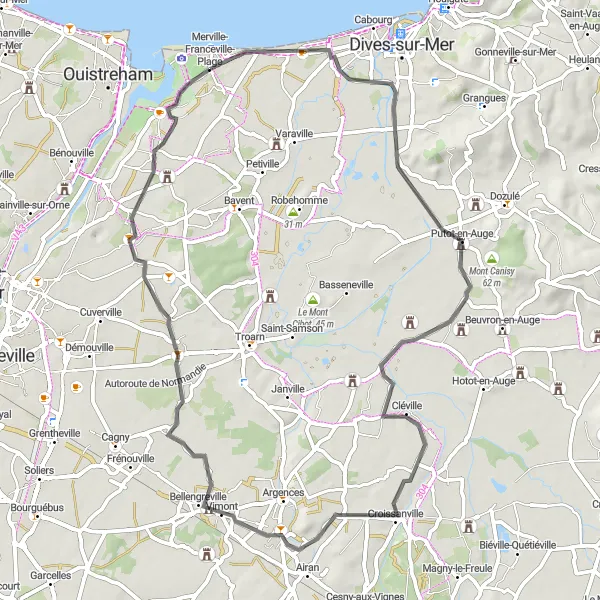 Map miniature of "Merville-Franceville-Plage Road Loop" cycling inspiration in Basse-Normandie, France. Generated by Tarmacs.app cycling route planner