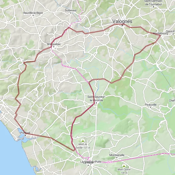 Miniature de la carte de l'inspiration cycliste "Boucle de Mont Castre" dans la Basse-Normandie, France. Générée par le planificateur d'itinéraire cycliste Tarmacs.app