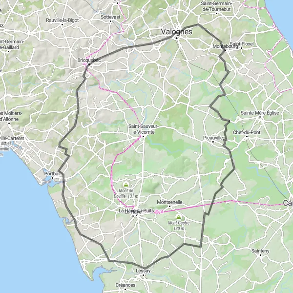 Miniature de la carte de l'inspiration cycliste "Les trésors de Coigny" dans la Basse-Normandie, France. Générée par le planificateur d'itinéraire cycliste Tarmacs.app