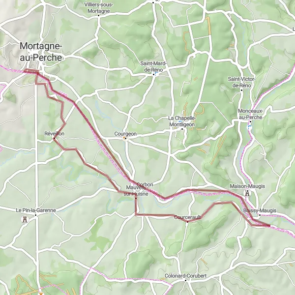 Map miniature of "Saint-Langis-lès-Mortagne Gravel Adventure" cycling inspiration in Basse-Normandie, France. Generated by Tarmacs.app cycling route planner