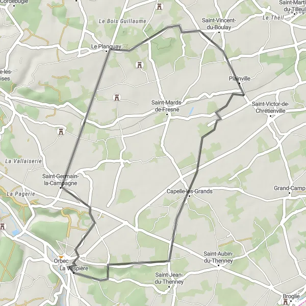 Map miniature of "The Saint-Germain-la-Campagne Loop" cycling inspiration in Basse-Normandie, France. Generated by Tarmacs.app cycling route planner