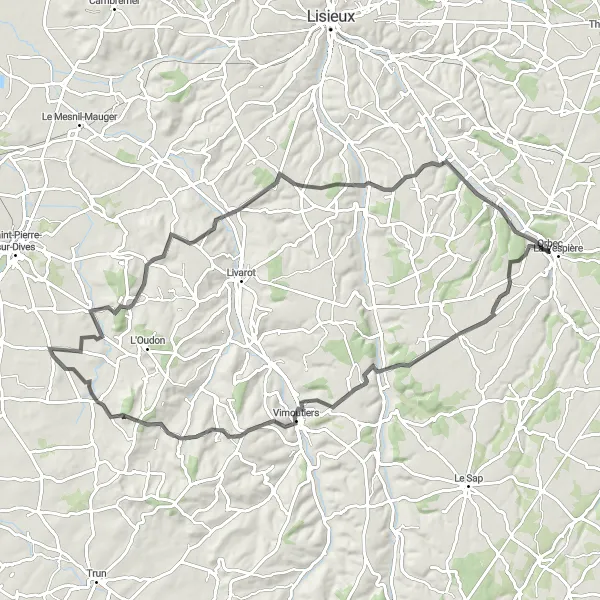 Map miniature of "The Cerqueux Circuit" cycling inspiration in Basse-Normandie, France. Generated by Tarmacs.app cycling route planner
