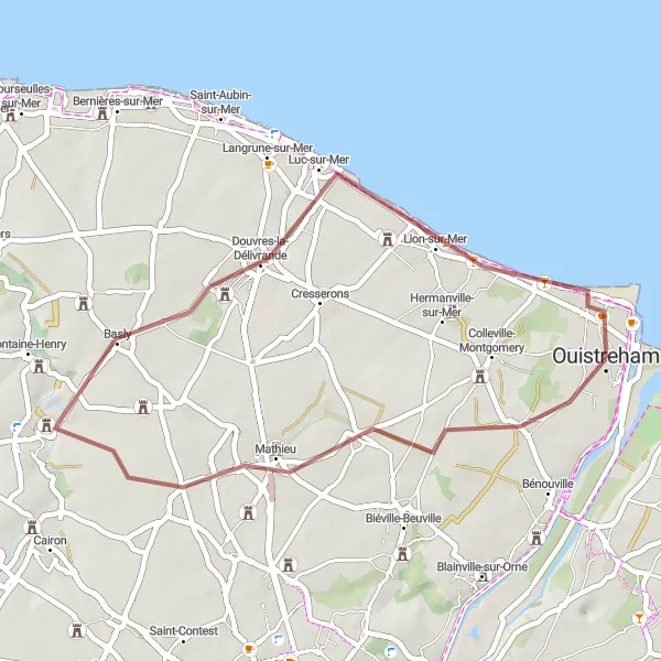 Miniature de la carte de l'inspiration cycliste "Boucle de Saint-Aubin-d'Arquenay" dans la Basse-Normandie, France. Générée par le planificateur d'itinéraire cycliste Tarmacs.app