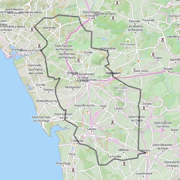 Map miniature of "Scenic Road Cycling Adventure" cycling inspiration in Basse-Normandie, France. Generated by Tarmacs.app cycling route planner