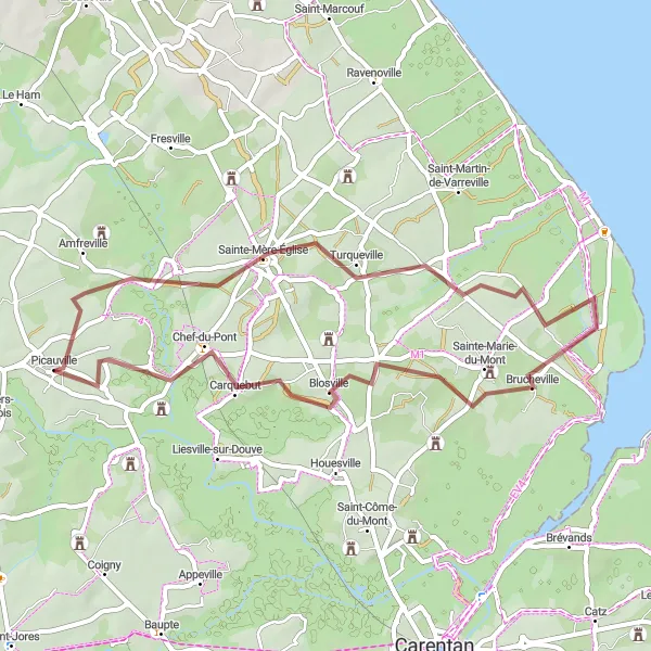 Map miniature of "The Turqueville Gravel Route" cycling inspiration in Basse-Normandie, France. Generated by Tarmacs.app cycling route planner