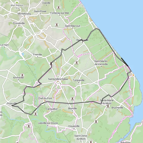 Map miniature of "Village Explorer" cycling inspiration in Basse-Normandie, France. Generated by Tarmacs.app cycling route planner