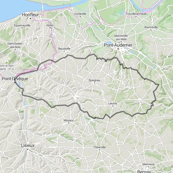 Map miniature of "Countryside Charm" cycling inspiration in Basse-Normandie, France. Generated by Tarmacs.app cycling route planner