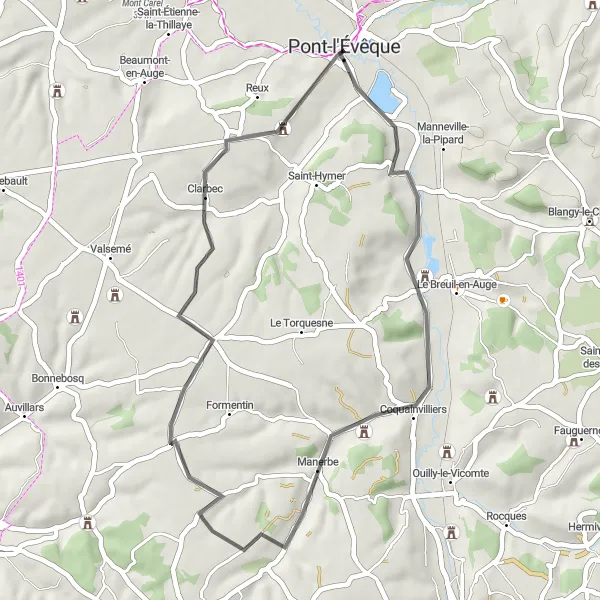 Map miniature of "Manerbe Loop" cycling inspiration in Basse-Normandie, France. Generated by Tarmacs.app cycling route planner