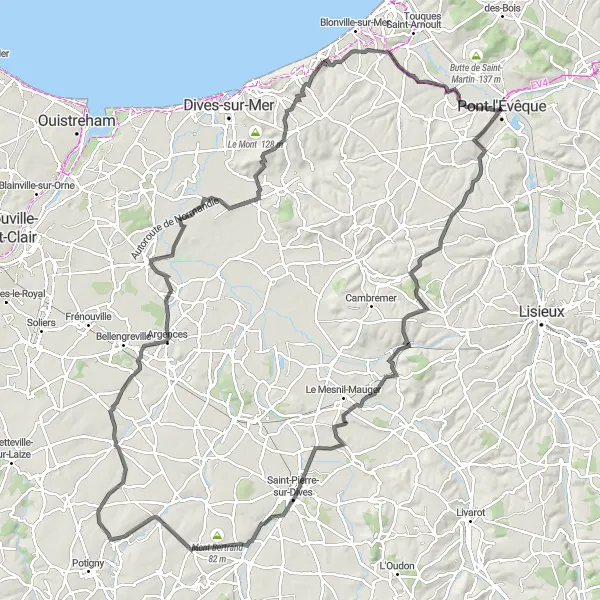 Map miniature of "Castle Discovery" cycling inspiration in Basse-Normandie, France. Generated by Tarmacs.app cycling route planner