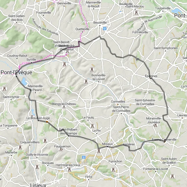 Map miniature of "The Captivating Valley" cycling inspiration in Basse-Normandie, France. Generated by Tarmacs.app cycling route planner