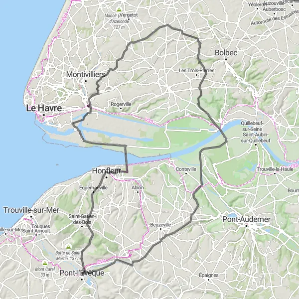 Map miniature of "Coastal Beauty and Historic Treasures" cycling inspiration in Basse-Normandie, France. Generated by Tarmacs.app cycling route planner