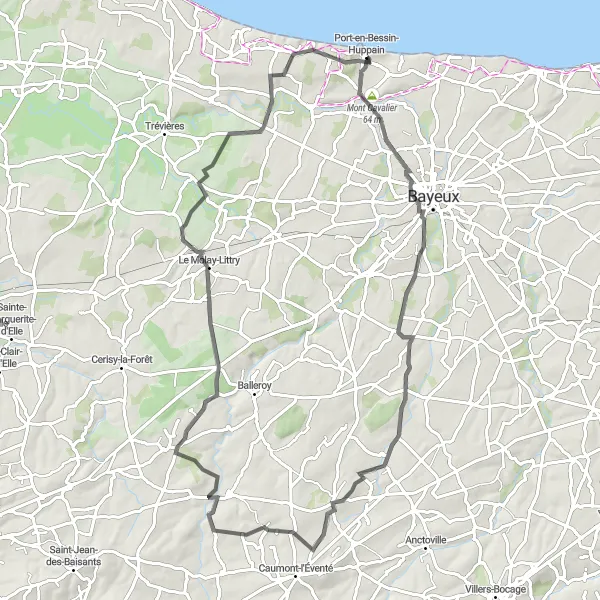 Map miniature of "Basse-Normandie Road Cycling Route" cycling inspiration in Basse-Normandie, France. Generated by Tarmacs.app cycling route planner