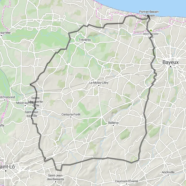 Map miniature of "The Castles of Normandy" cycling inspiration in Basse-Normandie, France. Generated by Tarmacs.app cycling route planner