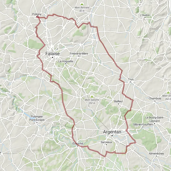 Map miniature of "Potigny to Torp Gravel Route" cycling inspiration in Basse-Normandie, France. Generated by Tarmacs.app cycling route planner