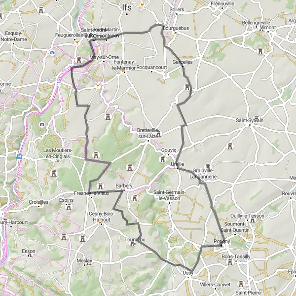 Map miniature of "Potigny to Aisy Road Route" cycling inspiration in Basse-Normandie, France. Generated by Tarmacs.app cycling route planner