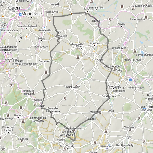 Map miniature of "Potigny to Soumont-Saint-Quentin Road Route" cycling inspiration in Basse-Normandie, France. Generated by Tarmacs.app cycling route planner