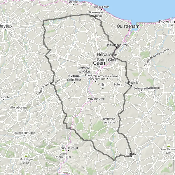 Map miniature of "Potigny to Urville Road Cycling Route" cycling inspiration in Basse-Normandie, France. Generated by Tarmacs.app cycling route planner