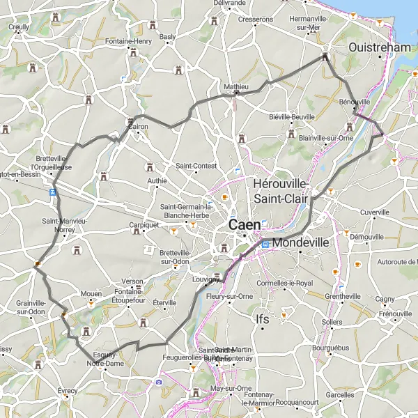 Map miniature of "Colombelles loop" cycling inspiration in Basse-Normandie, France. Generated by Tarmacs.app cycling route planner