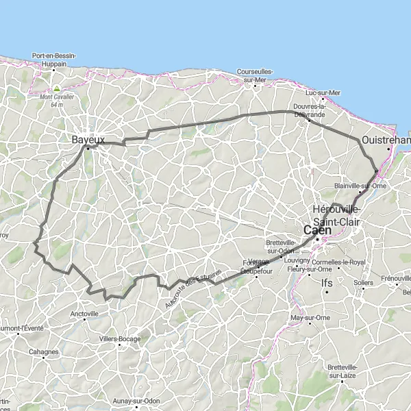 Map miniature of "Challenging Hills and Historical Villages" cycling inspiration in Basse-Normandie, France. Generated by Tarmacs.app cycling route planner