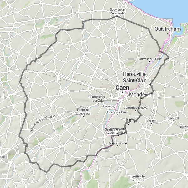 Map miniature of "Ifs adventure" cycling inspiration in Basse-Normandie, France. Generated by Tarmacs.app cycling route planner