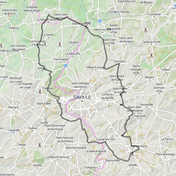 Map miniature of "Gourfaleur Rides" cycling inspiration in Basse-Normandie, France. Generated by Tarmacs.app cycling route planner