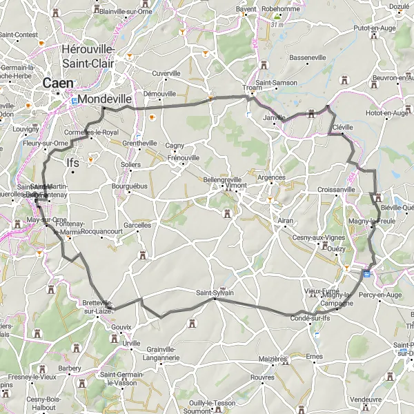 Map miniature of "Troarn and Méry-Corbon Road Cycling Adventure" cycling inspiration in Basse-Normandie, France. Generated by Tarmacs.app cycling route planner