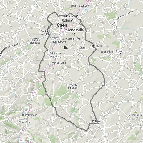 Map miniature of "The Historical Journey" cycling inspiration in Basse-Normandie, France. Generated by Tarmacs.app cycling route planner